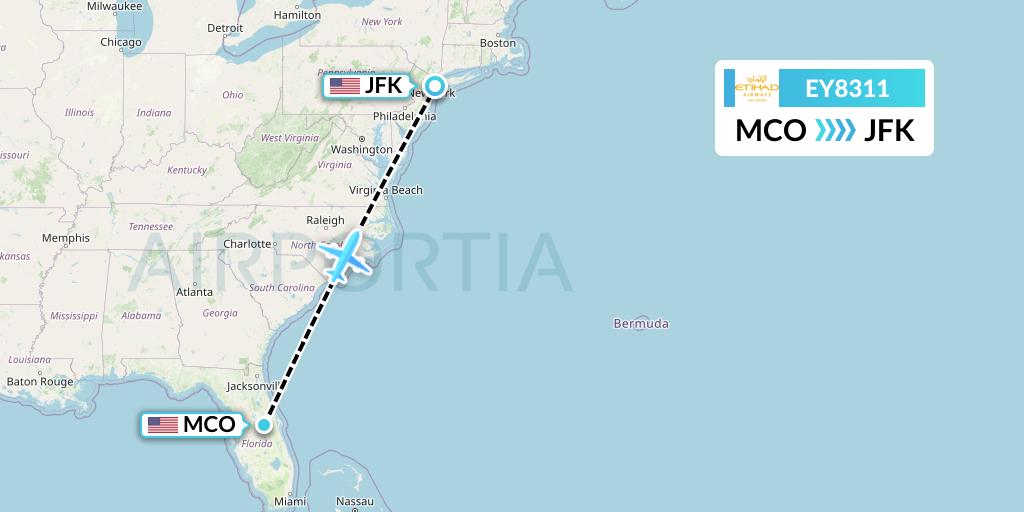 EY8311 Etihad Airways Flight Map: Orlando to New York