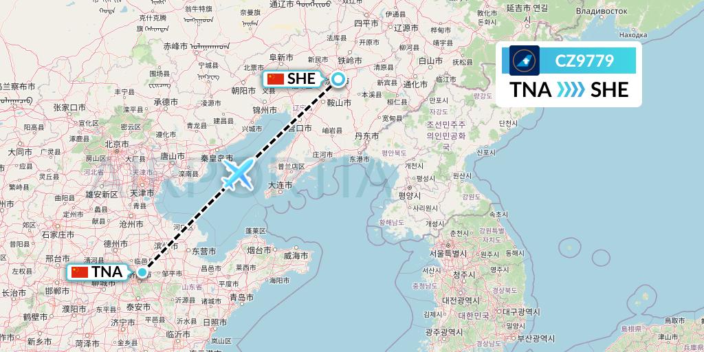 CZ9779 China Southern Airlines Flight Map: Jinan to Shenyang