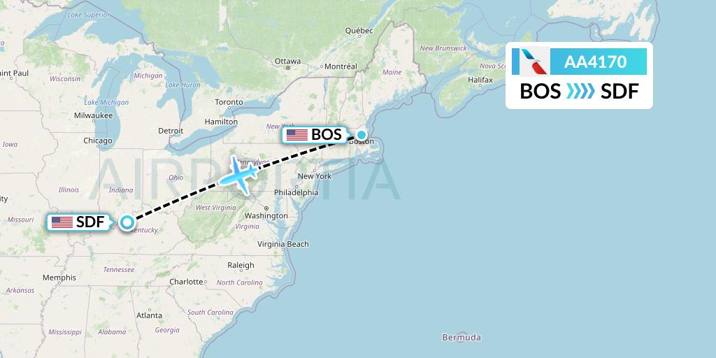 AA4170 American Airlines Flight Map: Boston to Louisville
