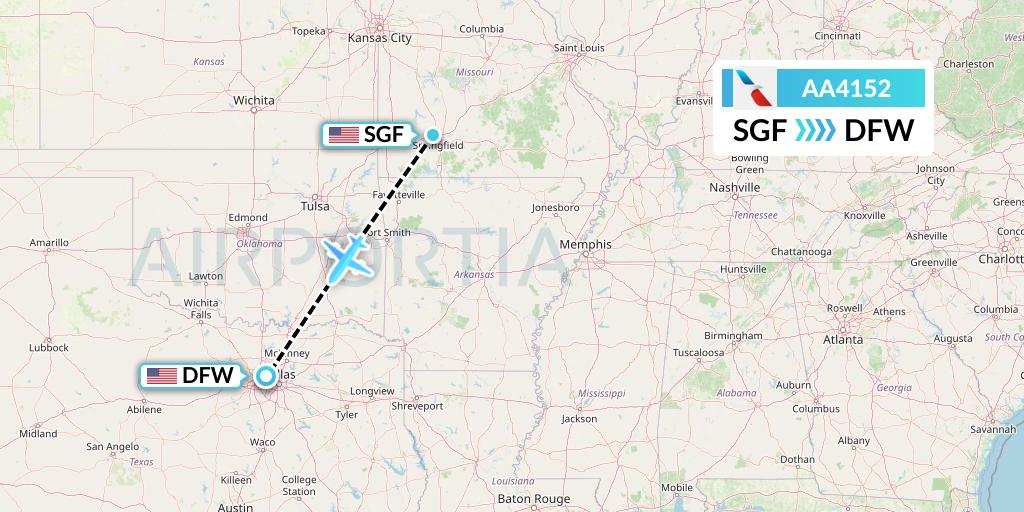 AA4152 American Airlines Flight Map: Springfield to Dallas