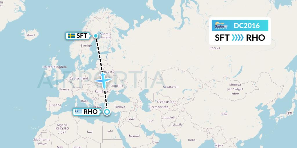 DC2016 Braathens Regional Flight Map: Skelleftea to Rhodes