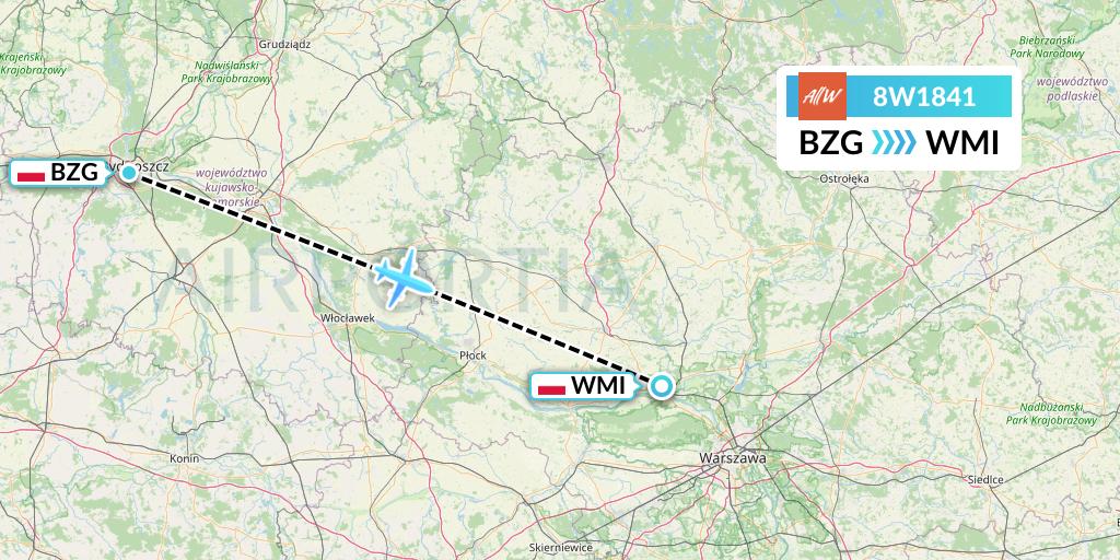 8W1841 Fly AllWays Flight Map: Bydgoszcz to Warsaw