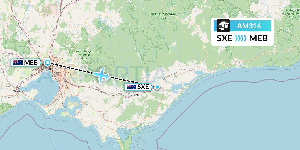 AM314 Aeromexico Flight Map: Sale to Essendon