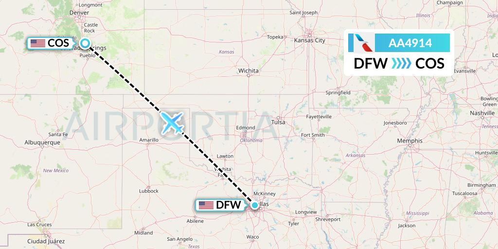 AA4914 American Airlines Flight Map: Dallas to Colorado Springs