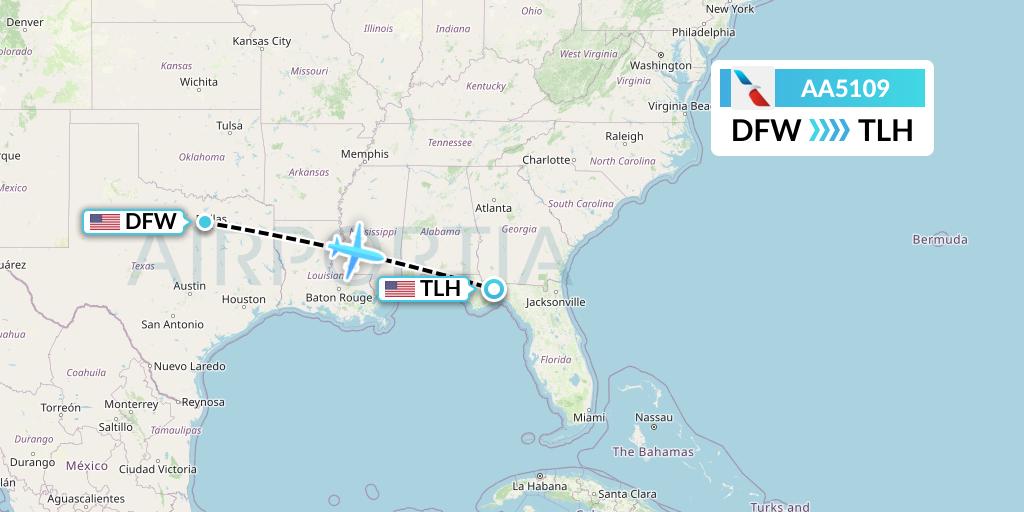 AA5109 American Airlines Flight Map: Dallas to Tallahassee