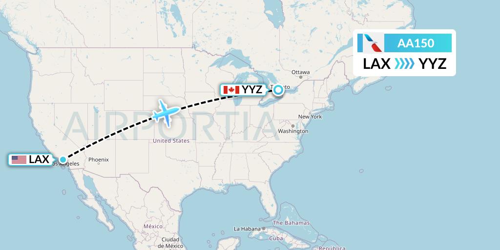 AA150 American Airlines Flight Map: Los Angeles to Toronto