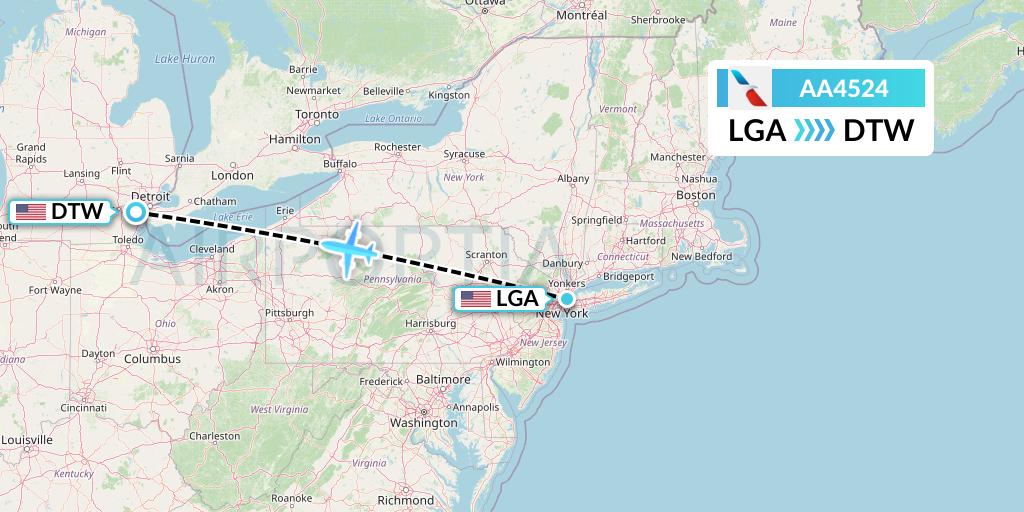AA4524 American Airlines Flight Map: New York to Detroit