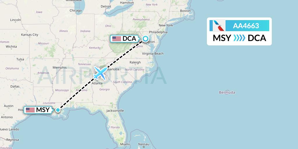 AA4663 American Airlines Flight Map: New Orleans to Washington