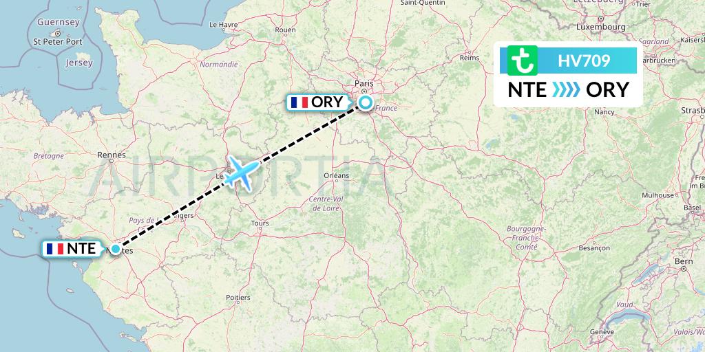 HV709 Transavia Flight Map: Nantes to Paris