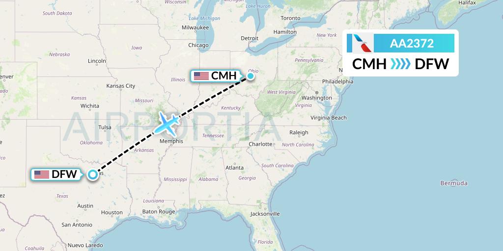 AA2372 American Airlines Flight Map: Columbus to Dallas