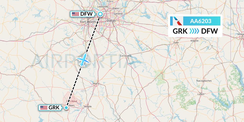 AA6203 American Airlines Flight Map: Killeen to Dallas