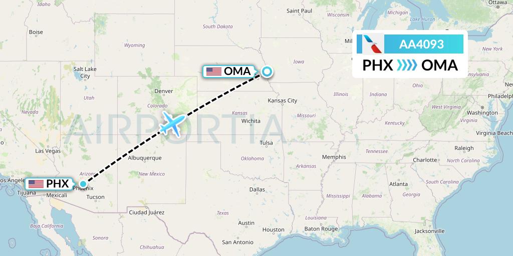 AA4093 American Airlines Flight Map: Phoenix to Omaha