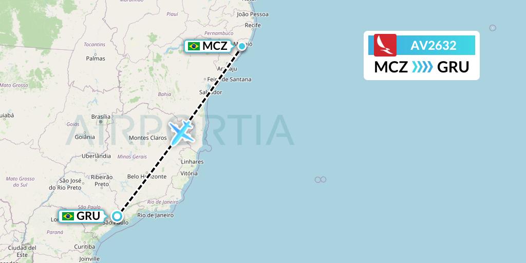 AV2632 Avianca Flight Map: Maceio to Sao Paulo