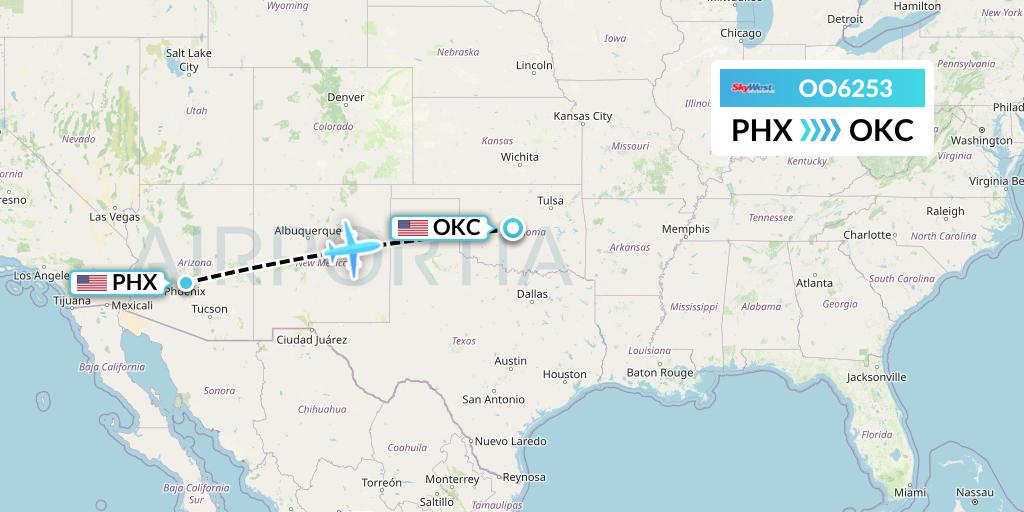 OO6253 SkyWest Airlines Flight Map: Phoenix to Oklahoma City