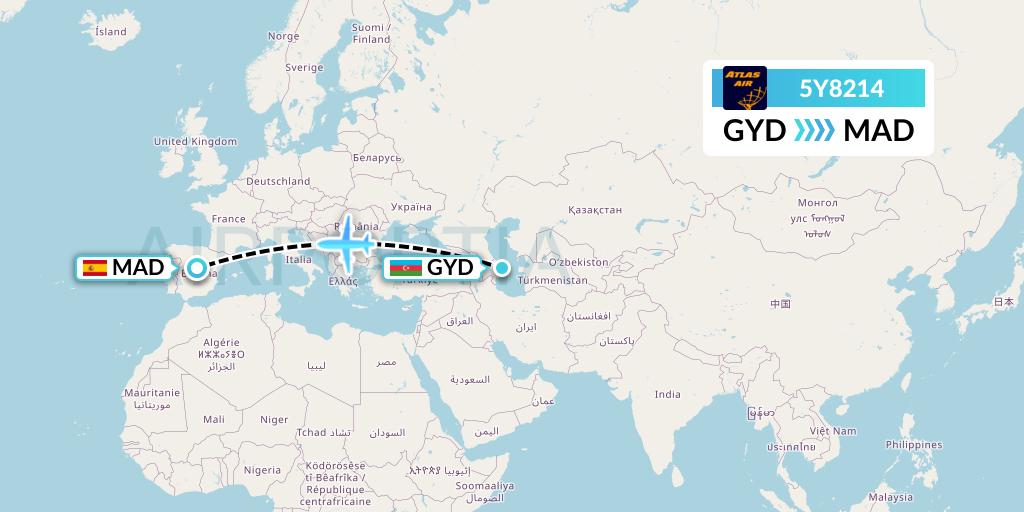 5Y8214 Atlas Air Flight Map: Baku to Madrid
