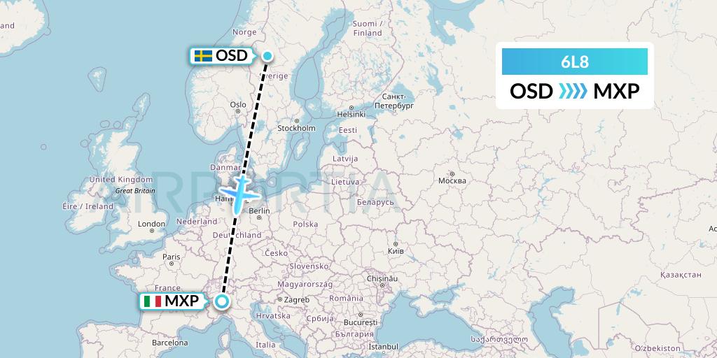 6L8 Aklak Air Flight Map: Ostersund to Milan