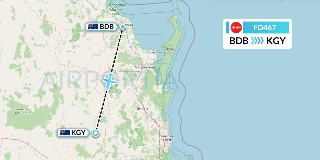 FD467 Thai AirAsia Flight Map: Bundaberg to Australia