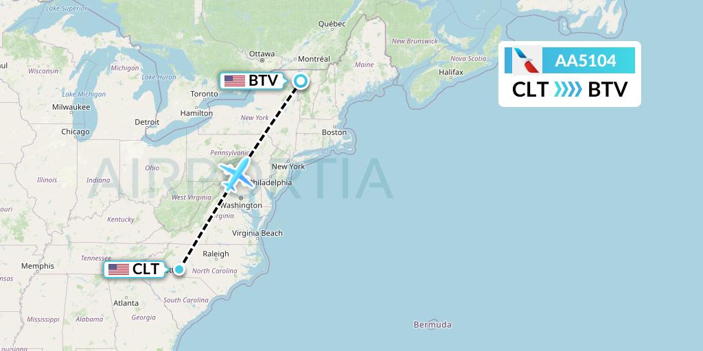AA5104 American Airlines Flight Map: Charlotte to Burlington