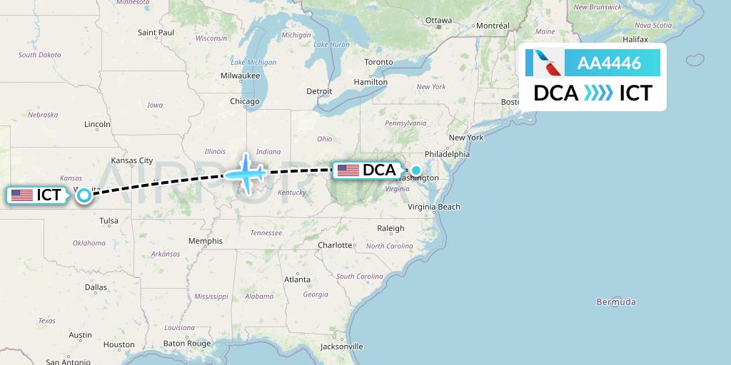 AA4446 American Airlines Flight Map: Washington to Wichita