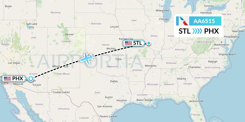 AA6515 American Airlines Flight Map: St. Louis to Phoenix