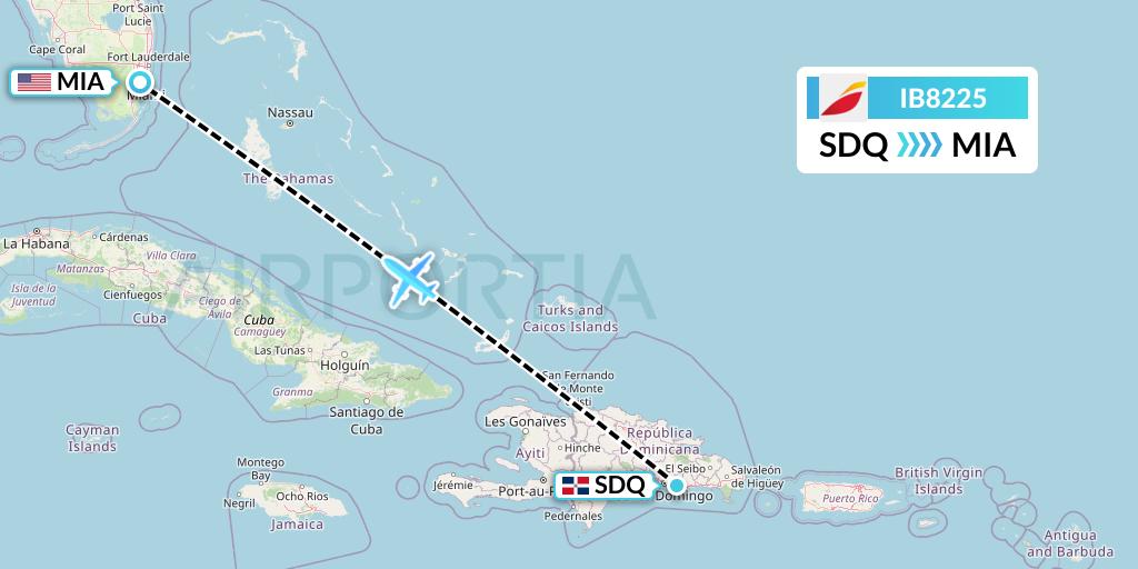 IB8225 Iberia Flight Map: Santo Domingo to Miami