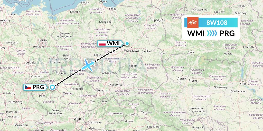 8W108 Fly AllWays Flight Map: Warsaw to Prague