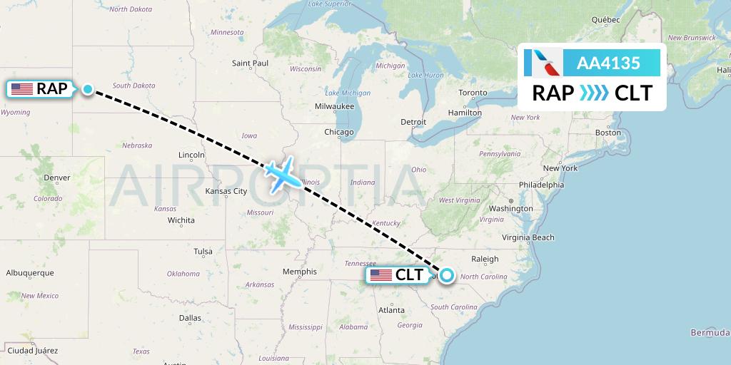 AA4135 American Airlines Flight Map: Rapid City to Charlotte