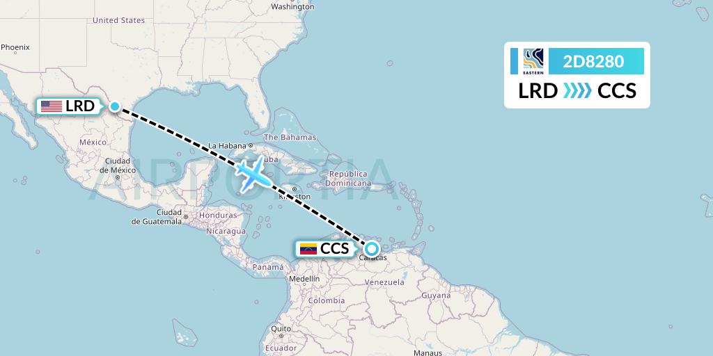2D8280 Dynamic Airways Flight Map: Laredo to Caracas