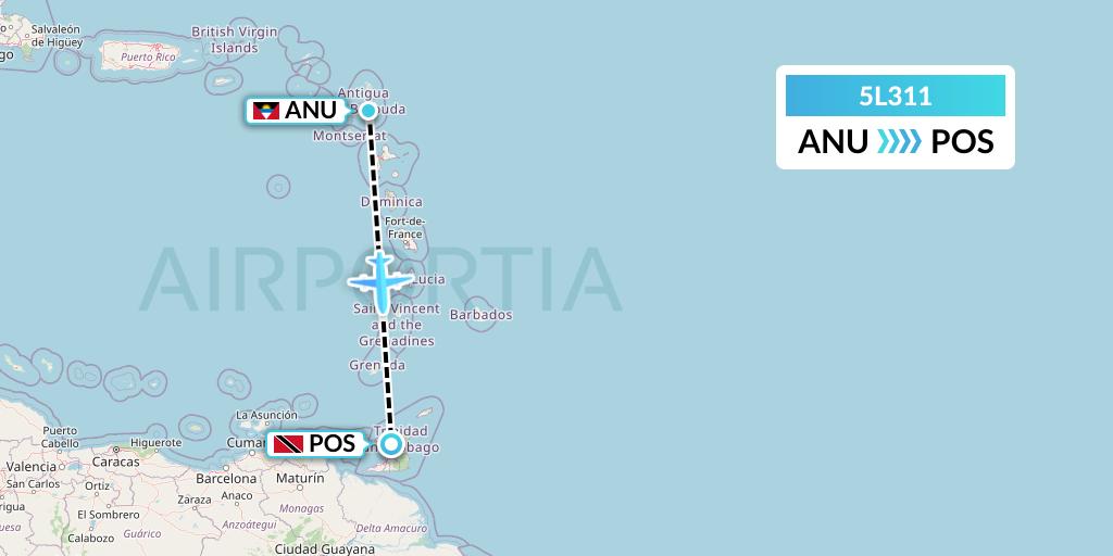 5L311 Fly Salone Airlines Limited Flight Map: Antigua to Port of Spain
