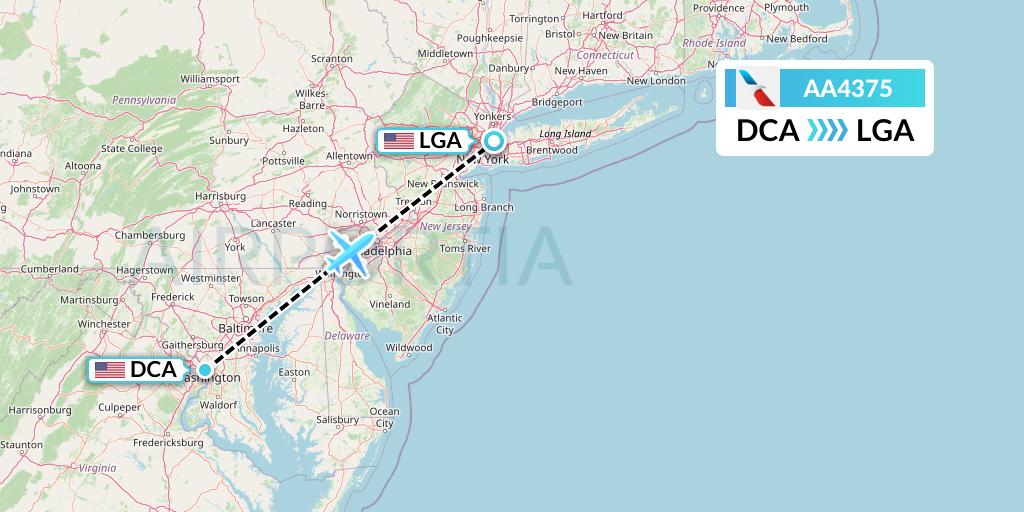 AA4375 American Airlines Flight Map: Washington to New York