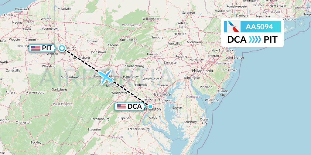 AA5094 American Airlines Flight Map: Washington to Pittsburgh