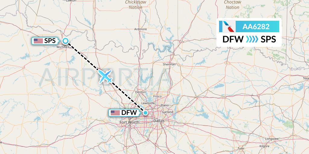 AA6282 American Airlines Flight Map: Dallas to Wichita Falls
