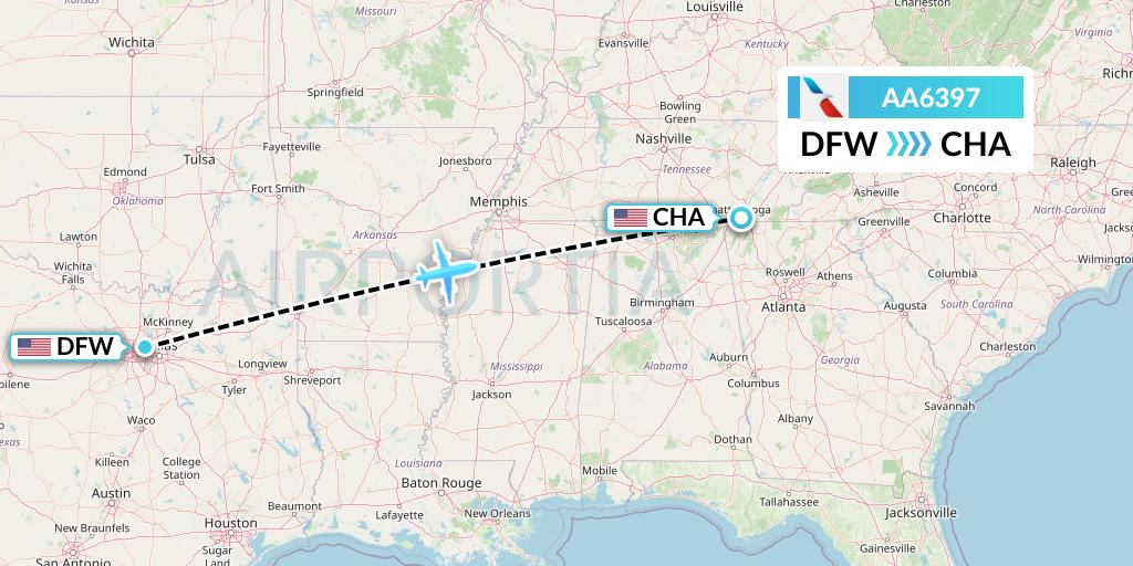 AA6397 American Airlines Flight Map: Dallas to Chattanooga
