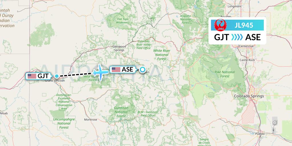 JL945 Japan Airlines Flight Map: Grand Junction to Aspen