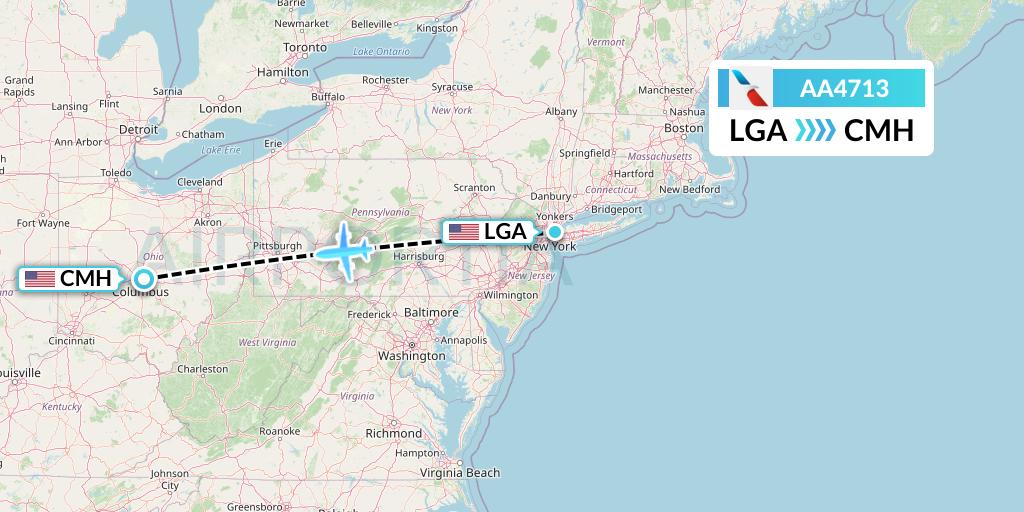 AA4713 American Airlines Flight Map: New York to Columbus