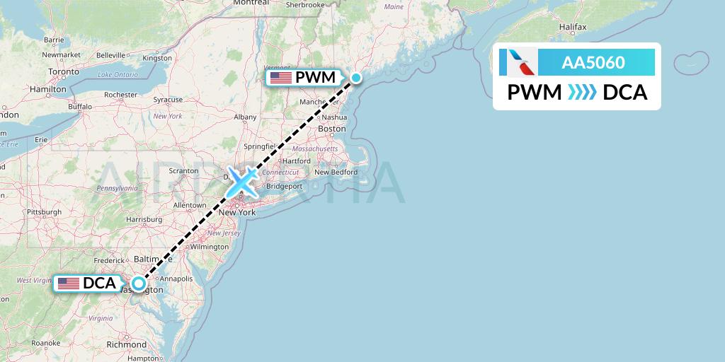 AA5060 American Airlines Flight Map: Portland to Washington