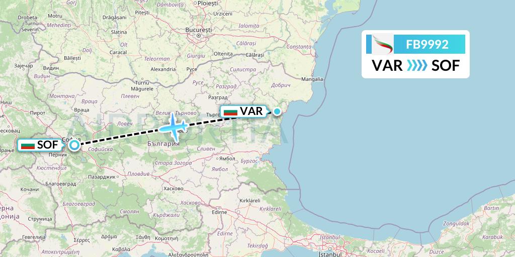 FB9992 Bulgaria Air Flight Map: Varna to Sofia