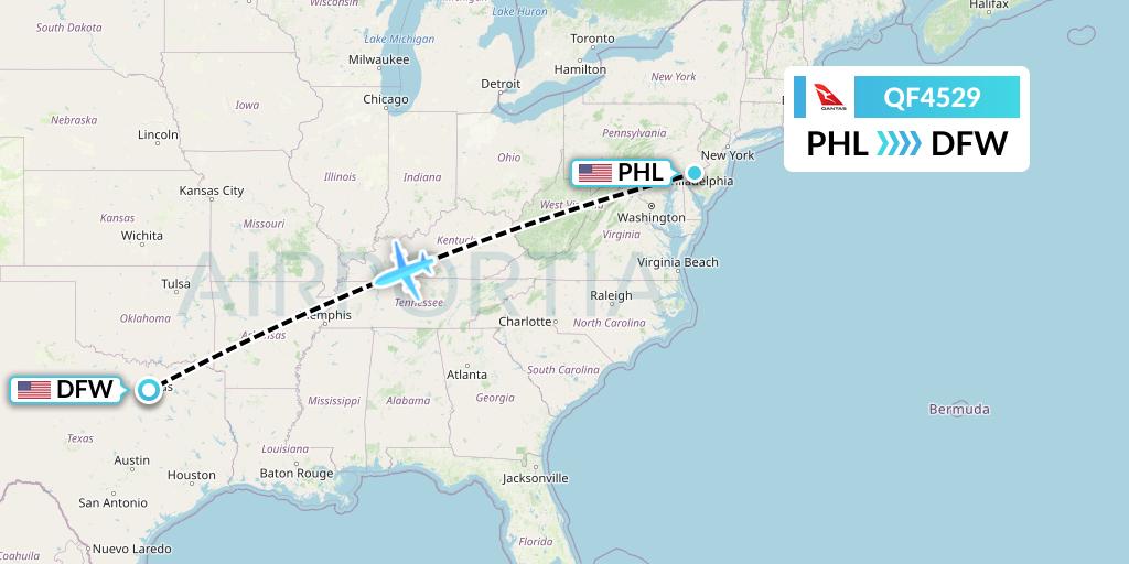 QF4529 Qantas Flight Map: Philadelphia to Dallas