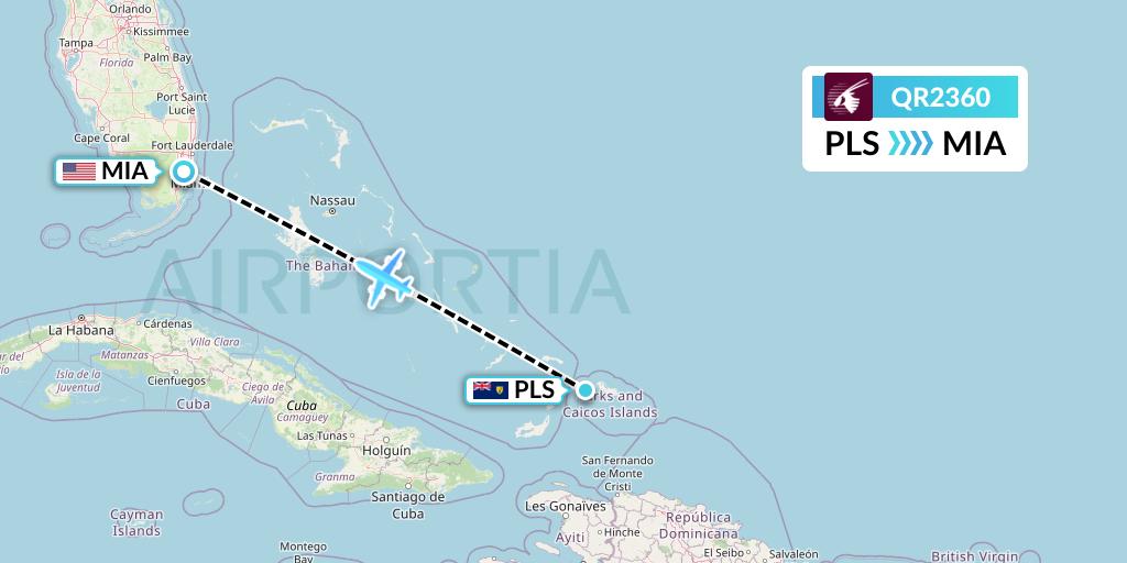 QR2360 Qatar Airways Flight Map: Providenciales to Miami
