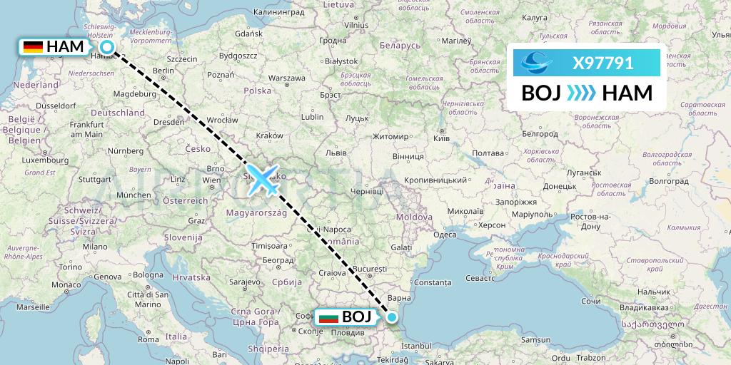 X97791 Avion Express Flight Map: Burgas to Hamburg
