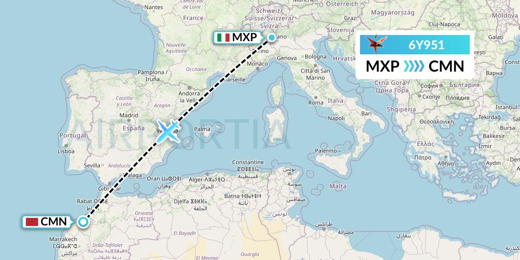 6Y951 SmartLynx Flight Map: Milan to Casablanca