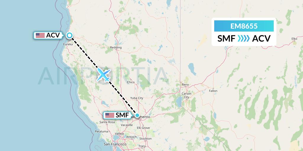 EM8655 Empire Airlines Flight Map: Sacramento to Eureka