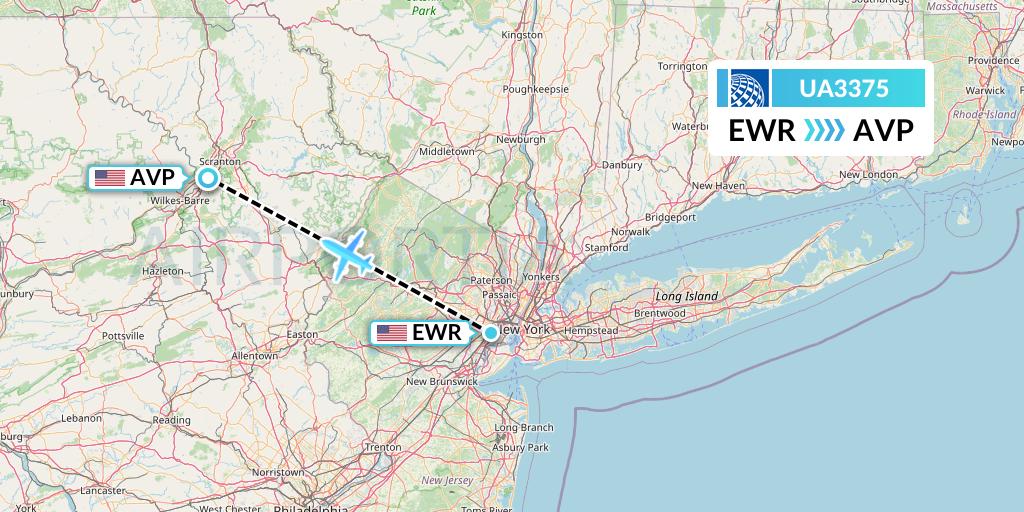 UA3375 United Airlines Flight Map: New York to Avoca