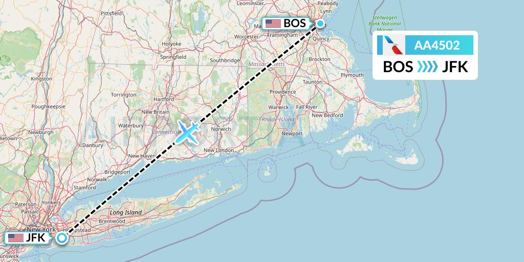 AA4502 American Airlines Flight Map: Boston to New York