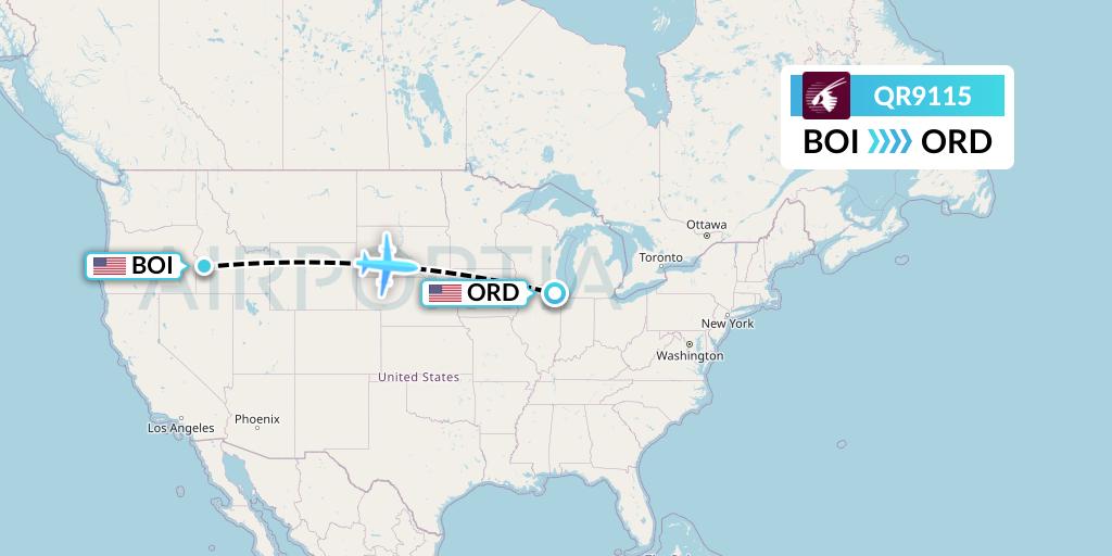 QR9115 Qatar Airways Flight Map: Boise to Chicago