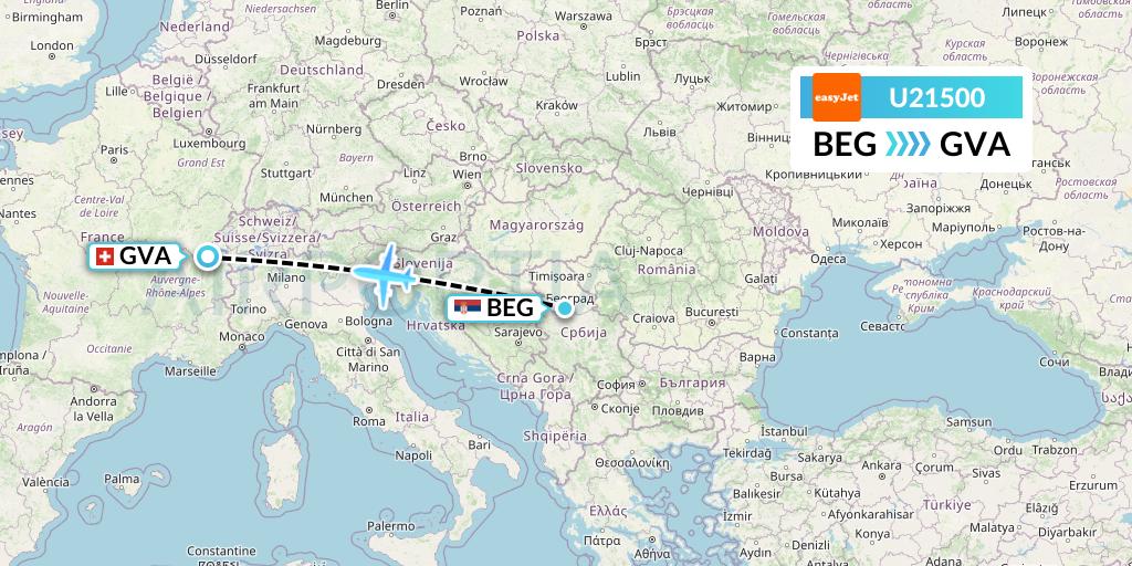 U21500 EasyJet Flight Map: Belgrade to Geneva