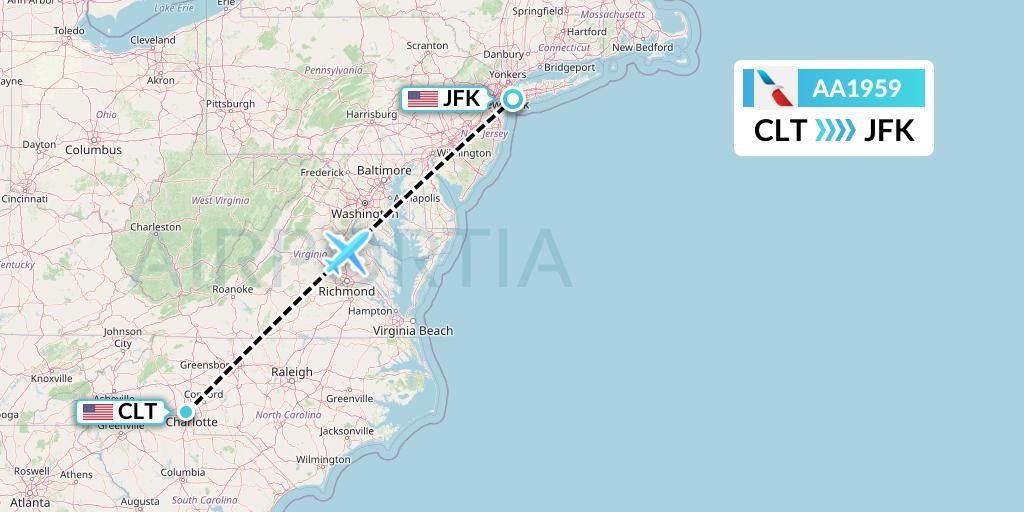 AA1959 American Airlines Flight Map: Charlotte to New York