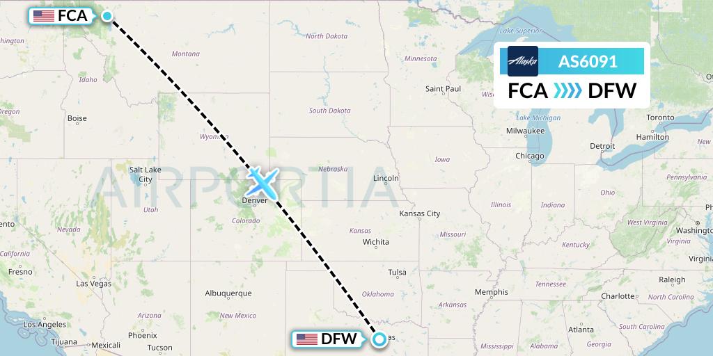AS6091 Alaska Airlines Flight Map: Kalispell to Dallas