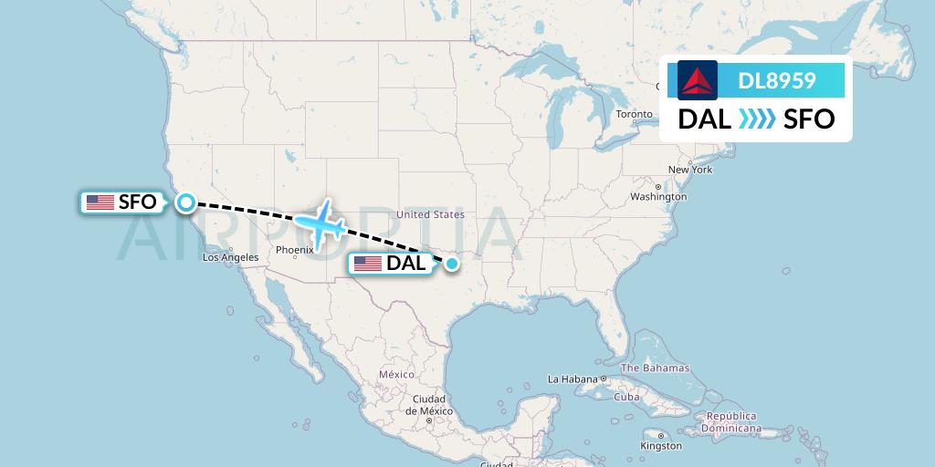 DL8959 Delta Air Lines Flight Map: Dallas to San Francisco
