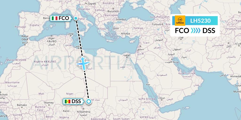 LH5230 Lufthansa Flight Map: Rome to Dakar